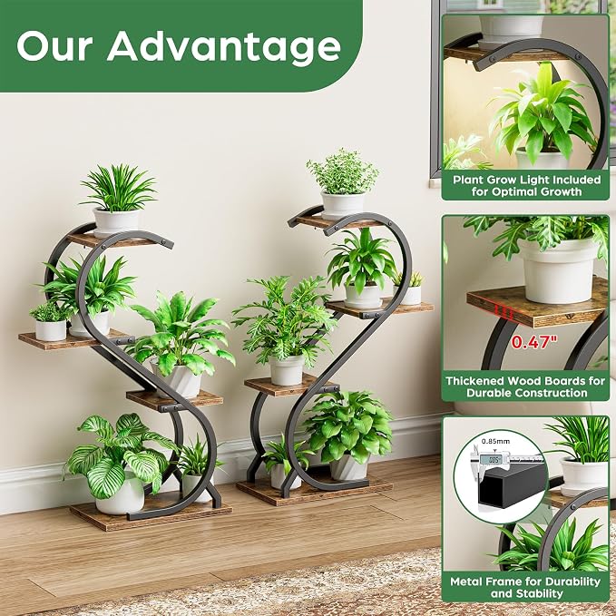 LATIBELL Plant Stand Indoor with Grow Light, 4 Tiered Metal Plant Shelf indoor, 29'' Plant Stands for Indoor Plants Multiple, Flower Stands for Indoor Plants Living Room, Patio, Balcony (2 Pack)