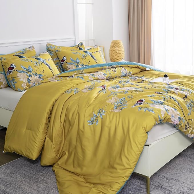 Comforter Set Twin Floral Birds 2 Pieces Soft 3D Bedding Comforter Tree Branches Flowers Print Botanical Comforter Set for All Seasons 1 Comforter and 1 Pillowcases (Birds, Twin)