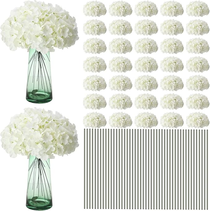 Unittype Silk Hydrangea Artificial Flowers Heads with Stems Faux Hydrangea Flowers for Wedding Centerpieces Bouquets DIY Floral Decorations for Home Indoor(White,400 Pieces)