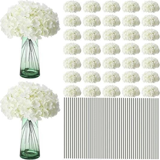 Unittype Silk Hydrangea Artificial Flowers Heads with Stems Faux Hydrangea Flowers for Wedding Centerpieces Bouquets DIY Floral Decorations for Home Indoor(White,400 Pieces)