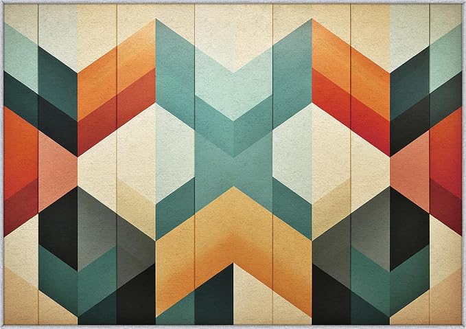 Mid Century Modern Area Rug 3x4, Washable Non-Slip Low Pile Abstract Geometric Carpet for Living Room Bedroom Home Office, Retro Contemporary Accent Rug in Teal Orange Cream Black