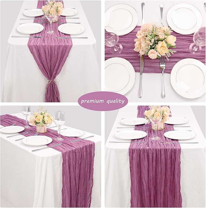 12 Pack 10Ft Cheesecloth Table Runner 35x120 Inch Boho Gauze Table Runner Rustic Cheese Cloth Long Romantic Table Runners for Wedding Bridal Shower Birthday Party Table Decor (Mauve)