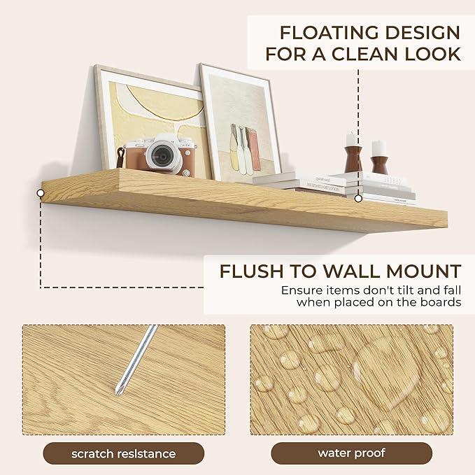 RICHFOCUS 40Inch Floating Shelves for Wall 1 Pack Shelves for Bedroom|Kitchen|Bathroom|Laundry Room Rustic Wood Wall Mounted Shelf with Invisible Brackets for Books|Storage|Decor, Oak