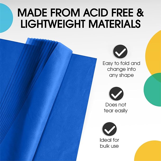 Party Solids Dark Blue Tissue Paper for Gift Bags - 15" X 20" Bulk Tissue Paper Dark Blue 480 Sheets - 10lb Newsprint for Packing, Birthday Gift Box Filler, Packing Supplies for Moving Supplies