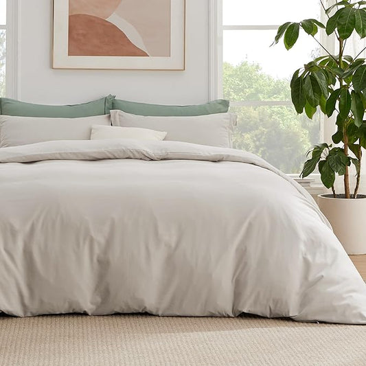 Bedsure Duvet Cover with Fitted Sheet King - Warm Deep Pocket, Hotel Luxury Soft Double Brushed Bedding Set with Zipper Closure, 1 Duvet Cover, 1 Fitted Sheet, 2 Pillow Shams, NO Comforter, Linen