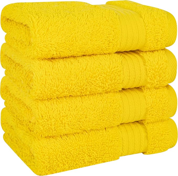 Cotton Paradise 100% Cotton Turkish Towel Set, Soft Absorbent Quick Dry, 4 Piece Washcloth Set, Yellow