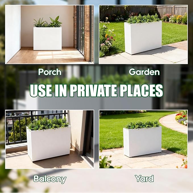 Large Metal Planter Box for Outdoor 30" Lx10“Wx24”H, Tall Rectangular Planters for Outdoor Patio/Porch/Cafe, All-Weather Durable Galvanized Steel, Modern Design for Plants, Flower,Garden, White