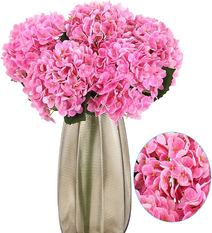 Kimura's Cabin 5Pcs 21inch Real Touch Artificial Hydrangea Flowers Lifelike Latex Hydrangeas Long Stem with Leaves Hydrangea Bouquet for Home Wedding Baby Shower Birthday Party Decoration（Rose Pink）