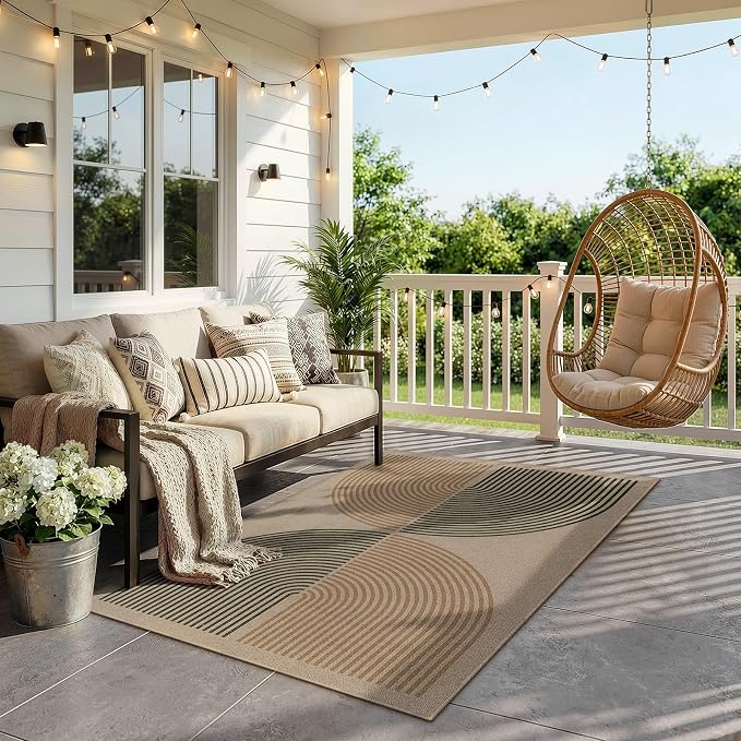 Lahome Modern Rainbow Easy Jute 3x5 Patio Rug, Washable Rugs for Entryway Farmhouse Non Slip Indoor Door Mat, Contemporary Throw Carpet for Entry Mudroom Porch Decor