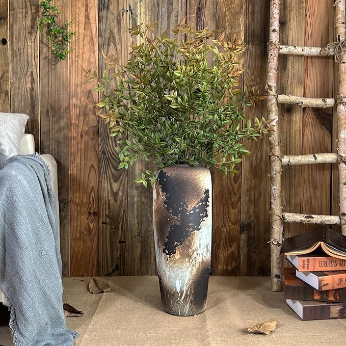 Black Rustic Ceramic Tall Floor Vase, 19.7 Inch Vintage Large Farmhouse Vase Pottery Clay Terracotta Rustic Vases for Home Decor Living Room Entryway Table Centerpieces,Kitchen,Housewarming Gifts