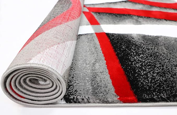 GLORY RUGS Modern Area Rug 8x10 Red Swirls Carpet Bedroom Living Room Contemporary Dining Accent Sevilla Collection 4816A