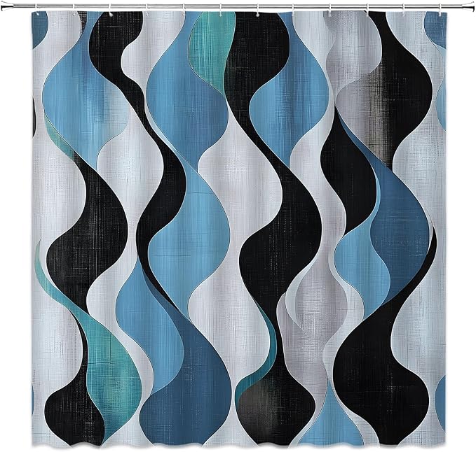 Mid Century Shower Curtain Boho Minimalist Modern Abstract Aesthetic Geometric Striped Atomic Retro Earthy Fabric Bathroom Decor Set with Hooks(36" WX70 H)