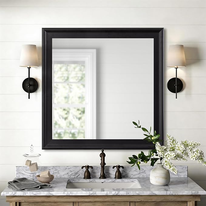 CULER Black Wall Mirror for Bathroom,Rectangle 30 x 30 inch Hanging Vanity Mirrors for Living Room,Bedroom,Entryway