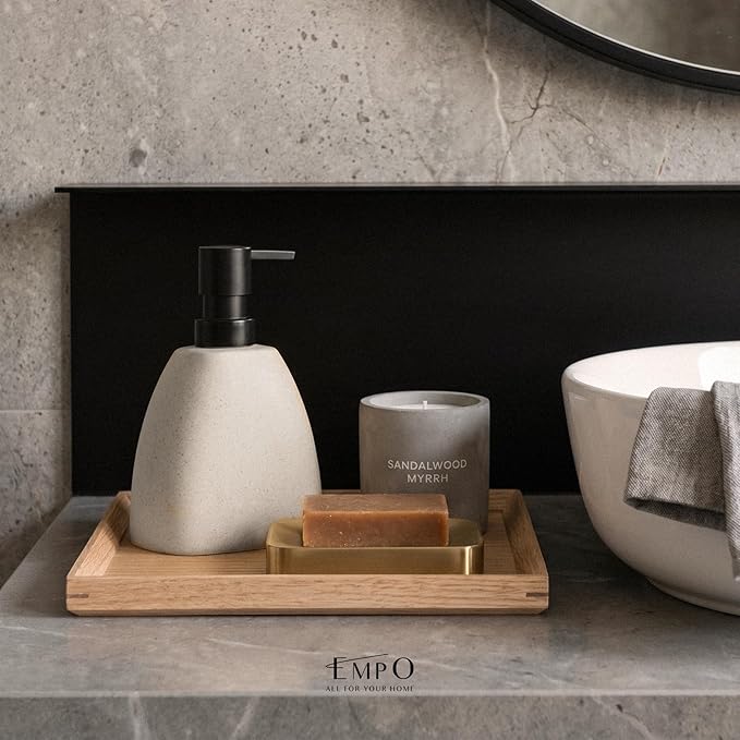 EMPO Ceramic Hand Soap Dispenser with Matte Black Pump, Stone-Textured Wabi-Sabi Liquid Dispenser for Bathroom Vanity and Kitchen Sink (360ml)