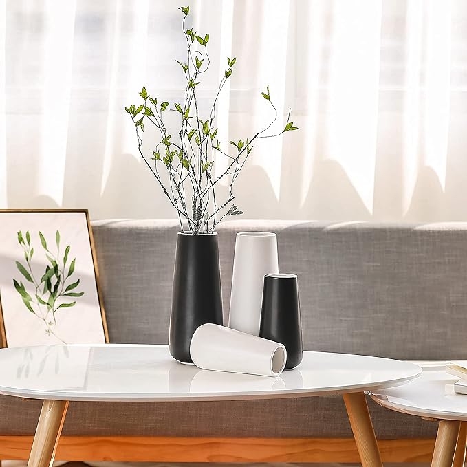 D'vine Dev 11 Inch Ceramic Flower Vase Matte Finishing, Minimalist Design for Home Décor, Bedroom, Living Room, Centerpieces, Office, White, VS-XH-D-2