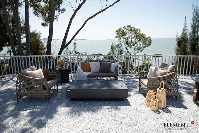 Elementi+ | Cannes Gas Fire Pit Cast Concrete 60" Rectangular Fire Table, Outdoor Fire Pit Electronic Ignition | Canvas Cover, Fire Glass and Burner Lid Included | Dark Gray | Natural Gas