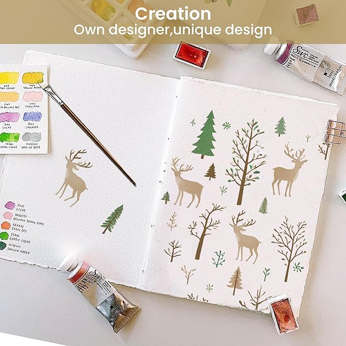 Softan Christmas Holiday Queen Size Sheet Set, Printed Microfiber Fitted Bed Sheet with 15" Deep Pocket & Non-Slip Straps, Forest Deer Patterned Sheets & Pillowcase Set