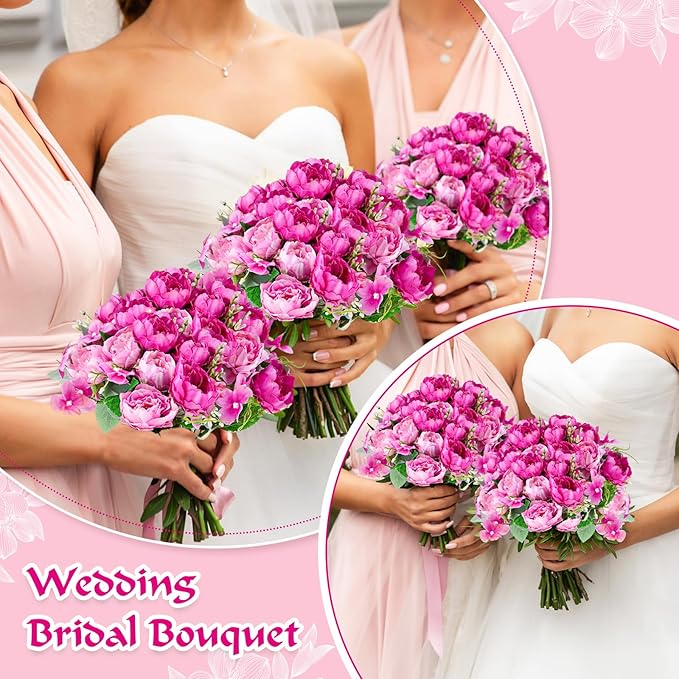 Olgaa 12 Bundles Peonies Artificial Flowers Fake Peony Bouquet Faux Peonies Flowers Bulk with Stems Flower Balls for Centerpiece Table Decorations Wedding Bridal Floral Arrangement (Rose Red)