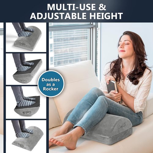 ComfiLife Foot Rest - Adjustable Height Memory Foam Stool for Office & Gaming Chairs | Ergonomic Gray Design for Back & Hip Pain Relief
