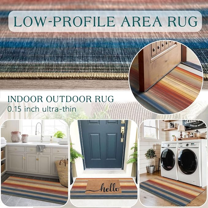 Front Door Mat Indoor Entrance - 2x4.3 Ft Ombre Washable Layered Doormat Outdoor Entrance Porch Rug Non-Slip Modern Abstract Runner Rug for Kitchen Hallway Bedroom Laundry Room Porch Decor