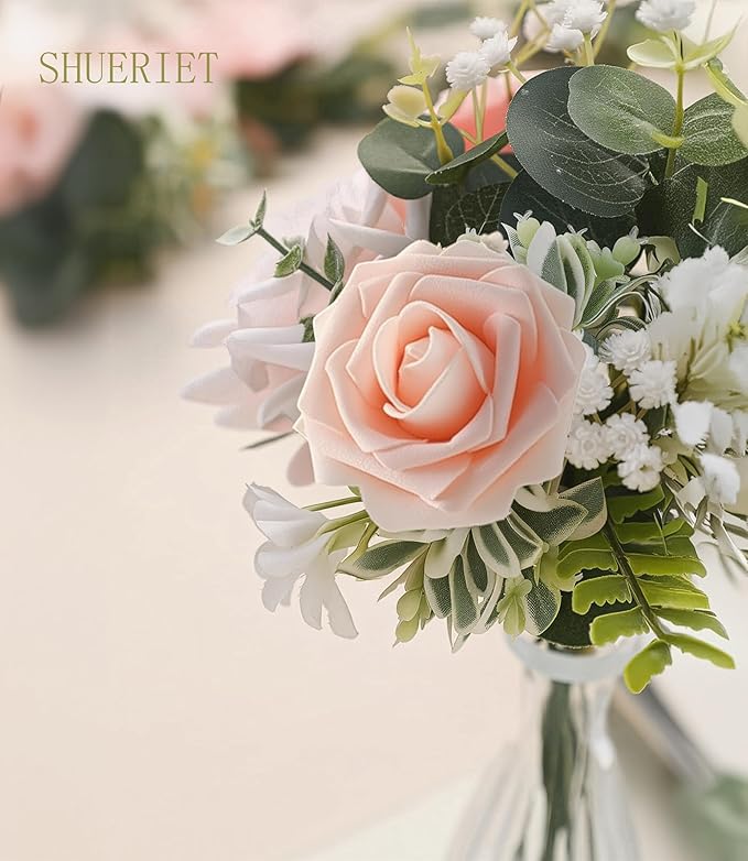 Blush Pink Artificial Roses 25pcs, Real Looking Fake Flowers with Stems for DIY Wedding Centerpieces, Bridal Shower, Party, Valentine's Day Gift, Home Decor