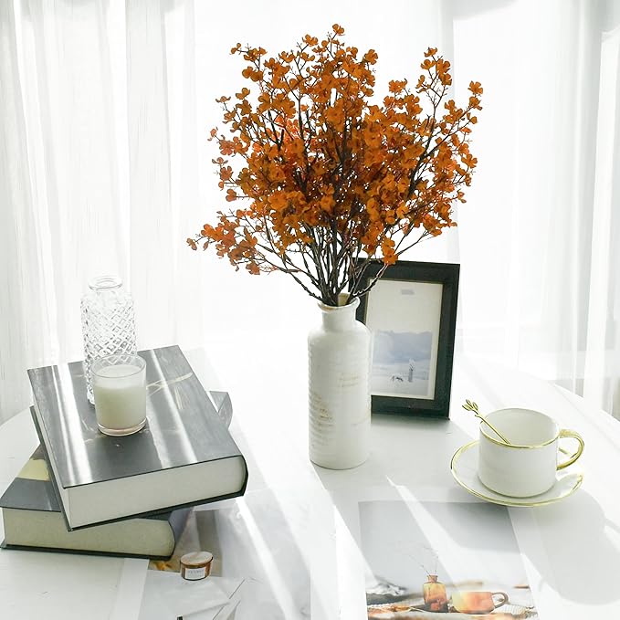 Mandy's Burnt Orange Artificial Baby’s Breath European Flowers 15 Bundles Silk Gypsophila with Bendable Stems for Fall Thanksgiving & Christmas Centerpiece Wedding Decor and Table Arrangements