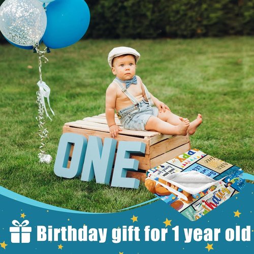 CIUGOIG Happy 1st Birthday Blanket - Soft 50"x40" Gift for One Year Old Boys | Adorable Teddy Bear Design