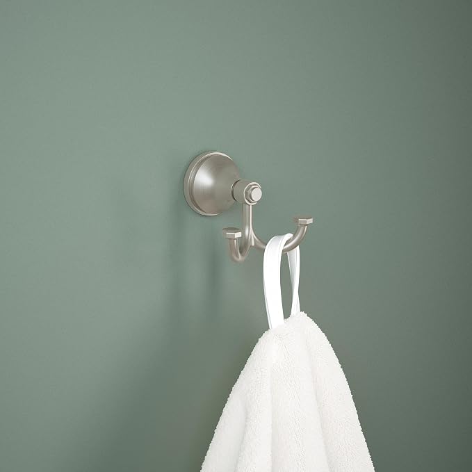Franklin Brass Woodruff (1-Pack) Towel Hooks Satin Nickel Double Bathroom J Hooks Wall Mounted for Robes & Towels Hand Towel Hook Holder Kitchen, Bathroom Accessories WDRF35-SN