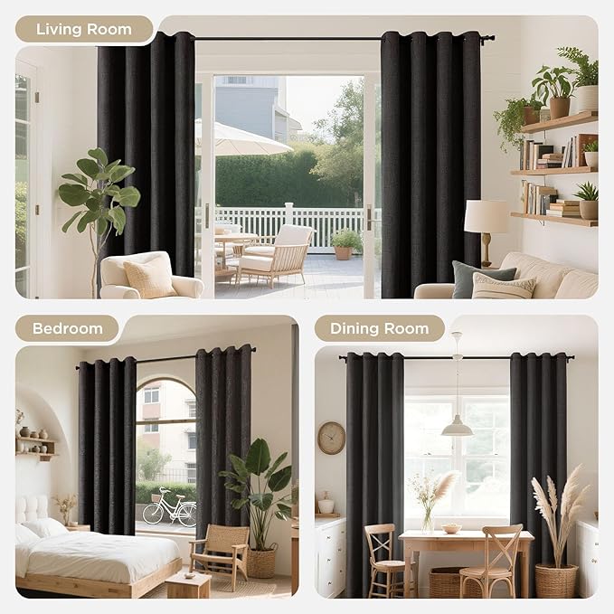 Joydeco Blackout Curtains 72 Inches Long 2 Panels Burg, Room Darkening Curtains for Bedroom, 100% Black Out Textured Thermal Drapes Privacy Protection 2 Panels Set(W52 x L72 Inch, Charcoal Grey)