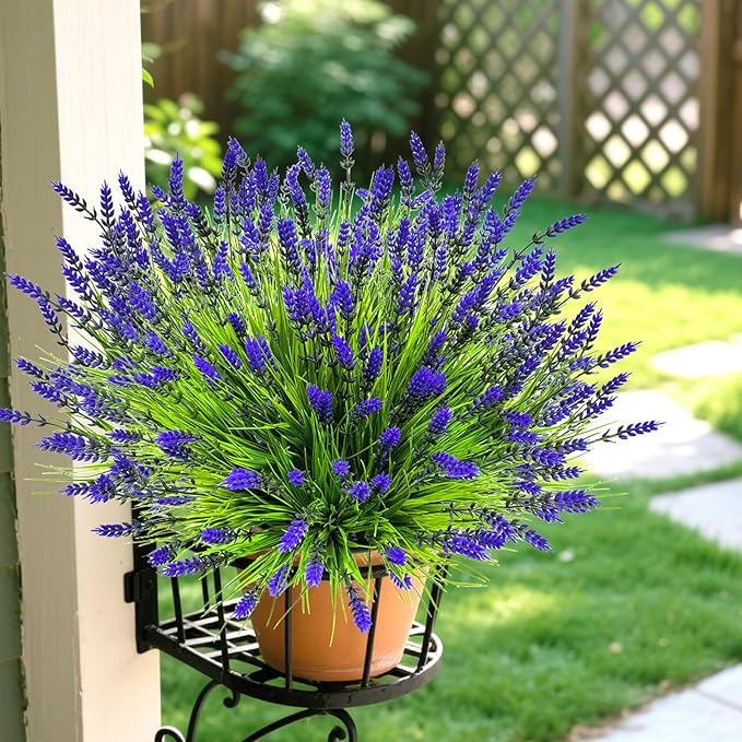 Artificial Faux Plants Flowers for Outdoors Decor, 22 Pcs Fake Lavender Flowers Outdoor UV Resistant, Realistic No Fade Realistic Outdoor Plants Greenery Shrubs for Porch Garden Yard Window Box Home