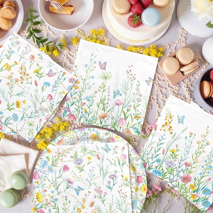 Wildflower Party Decorations Kit: Flower Birthday Decorations, Includes Wildflower Paper Napkins,Disposable Floral Cocktail Napkins for Wildflower Baby Shower Decorations