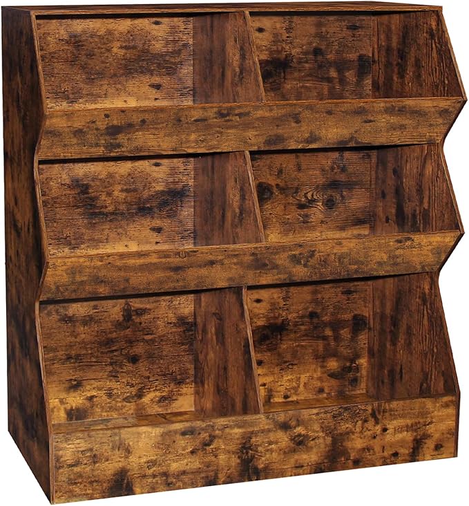 DINZI LVJ Toy Storage Organizer, Kids Bookshelf, Wooden Toy Storage Cabinet, 6 Cubby Children Bookcase, 39.4" L Toddler Book Shelf for Playroom, Living Room, Nursery, Hallway, School, Rustic Brown