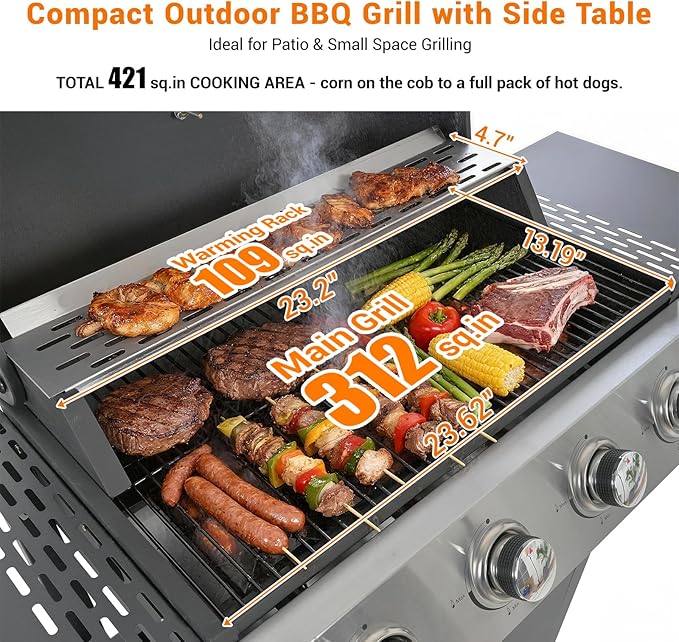 EUHOME 4-Burner Gas Grill with Side Burner & Cover, 51000 BTU Stainless Steel Outdoor BBQ Grill, 452 sq.in Cooking Area, Ideal for Backyard, Patio Large Gatherings