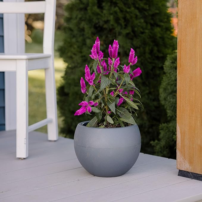 Beuta Large Planters for Outdoor Plants - Set of 3, 8/12/14 Inches Outdoor Planters for Porch - Tall Planter for Outdoor & Indoor Plants | Large Indoor Plant Pot - USA Made - Grey