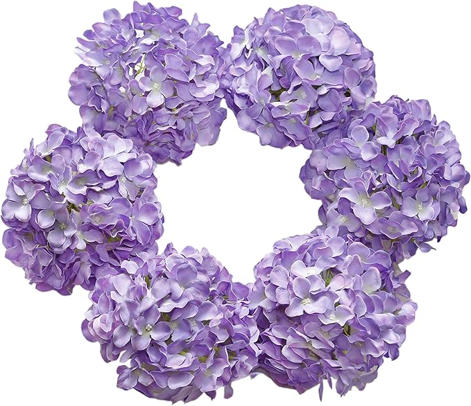 DuHouse Silk Hydrangea Artificial Flowers Heads with Stems for Wedding Home Decor Pack of 6 (Purple)
