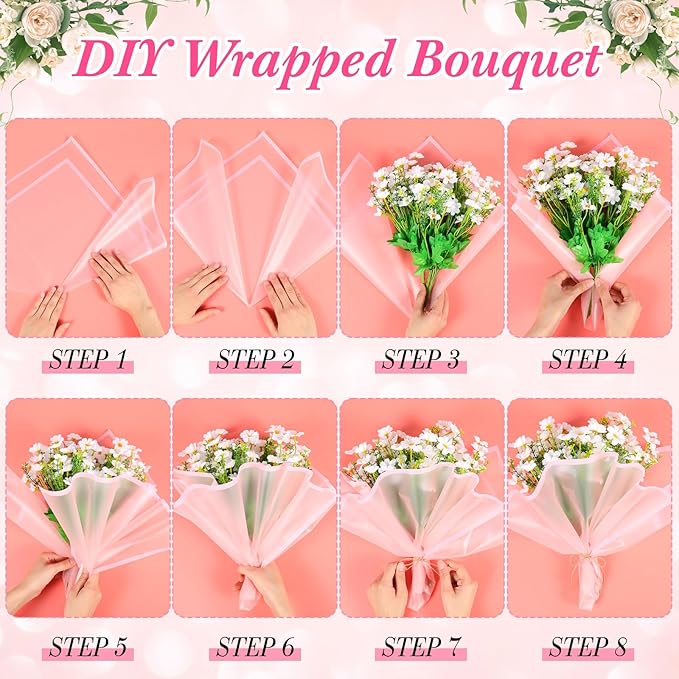 Ctosree 240 Sheets Flower Wrapping Paper, 22.8 x 22.8 Inch Waterproof Florist Floral Korean Flower Bouquet Wrapping Paper for Wedding Birthday DIY Gift Packaging Bouquet(Pastel Pink)