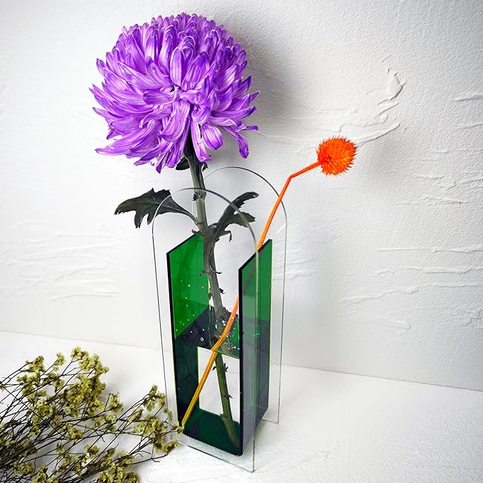 Acrylic Vase Creative Gifts Minimalist Design Wedding Centerpiece Home Office Decor Elegant Floral Display Stand(Not Including Flowers) (Semi-Green, 1PCS)