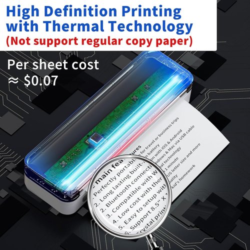 JADENS Wireless Portable Printer - Inkless Bluetooth Thermal Printer for Travel | Compatible with iOS, Android & Laptops, 8.5" x 11" US Letter