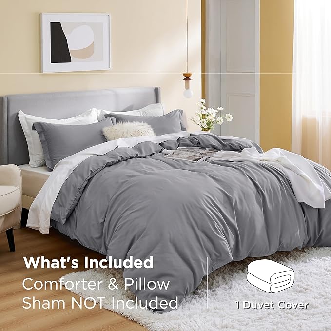 Bedsure Duvet Cover King Size - Only Includes 1 Duvet Cover (104"x90"), Hotel Luxury Soft Double Brushed All Season Bedding for Kids & Adults, Zipper Closure, NO Comforter, Grey