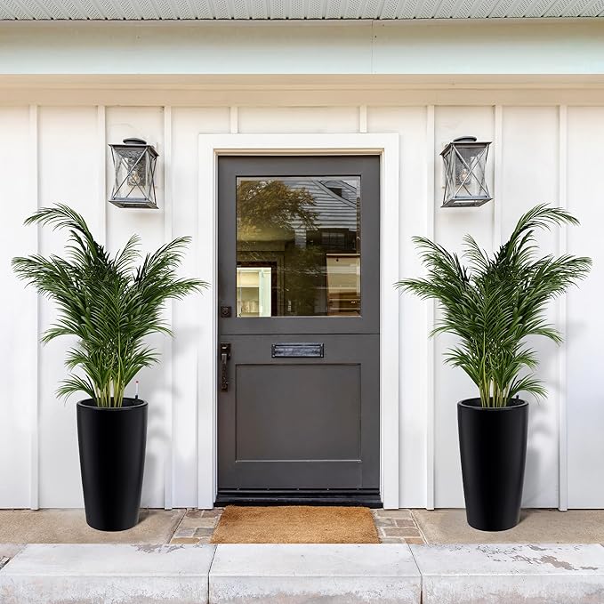 GarveeLife 30 in Tall Planters for Outdoor Plants Set of 2, Large Outdoor Planters for Front Porch Decor with Drainage Holes＆Water Level Monitor ＆Inner Bucket, Automatic Watering, Black