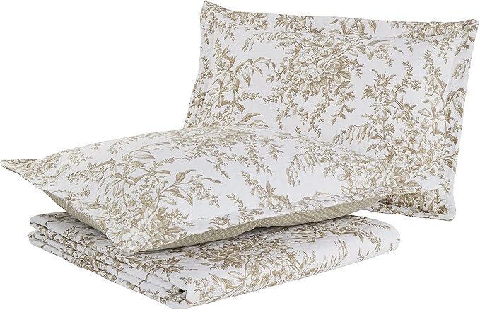 Laura Ashley - Twin Quilt Set, Reversible Cotton Bedding with Matching Sham, Medium-Weight for Year Round Use, Dorm Essentials (Bedford Mocha)