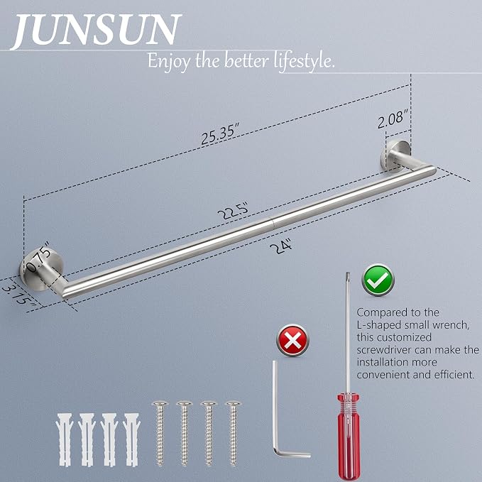Bathroom Towel Bar 24 Inch Towel Rack Wall Mount Bath Towel Holder Modern Towel Rod Silver Bath Towel Hanger Stainless Steel Brushed Finished Bathroom Accessories Towel Rail Single Bar Brushed Nickel