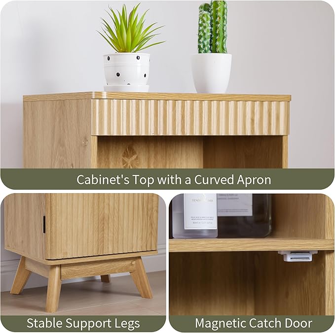 Bifins 68" Tall Bathroom Storage Cabinet,Narrow Fluted Tower Cabinet with Door and Shelves,Slim Space Saving Storage Unit for Bathroom Kitchen Living Room (Natural, 11.8" D x 15.75" W x 68" H)