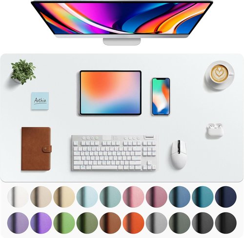 Aothia Faux Leather Desk Mat - Large Non-Slip Mouse Pad | Waterproof Writing Surface (Barely Grey, 40" x 24")