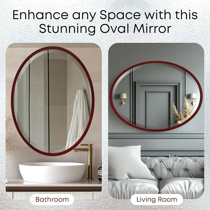 OVALCREST - Oval Wooden Beveled Wall Mirror for Home Decor, Bathroom, Vanity, Bedroom, Living Room, Hallway - London Style (Black Cherry) 41.1 x 31.1