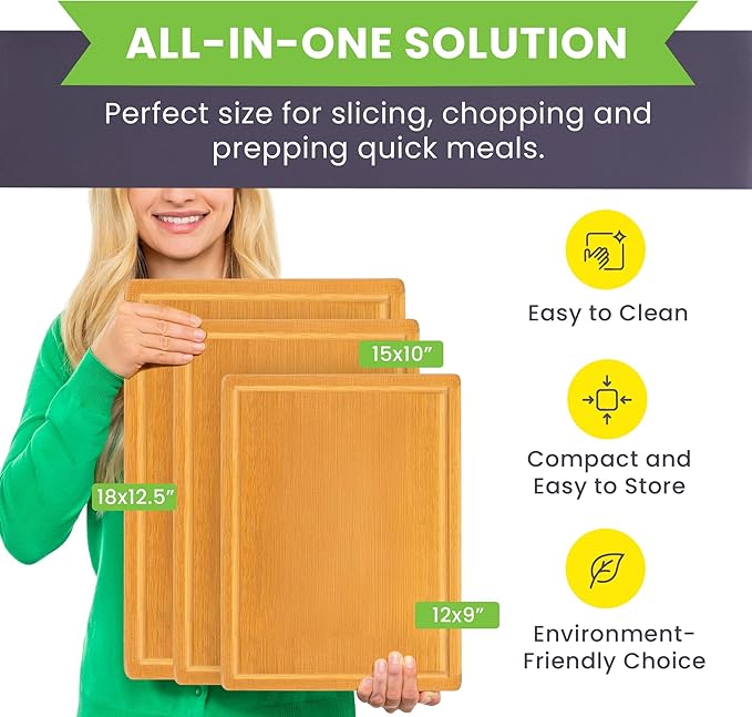 Glue-Free Surface™ Extra Large Bamboo Cutting Board Set – For Chopping Vegetables, Carving Meat, Slicing Bread, and Serving Cheese & Charcuterie for Safer Family Meal Prep – For Health Conscious Chefs