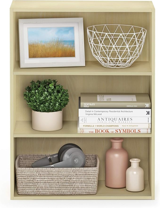 Furinno PASIR Book Shelf, 3-Tier Bookshelf, Storage Shelves Bookcase, 9.7 x 23.7 x 31.5, for Living Room, Bedroom, Home Office, Maple