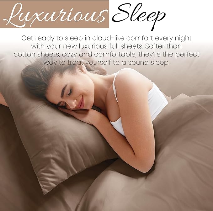 Linen Market Brushed Microfiber Full Sheet Set 4 Piece – Oeko-TEX Certified Ultra Soft & Wrinkle-Free - 16" Deep Pocket Sheets - Easy Care Full Size - Taupe