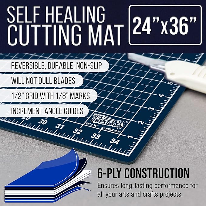 U.S. Art Supply 24" x 36" Self-Healing Cutting Mat 5-Ply - Double-Sided White/Blue Craft Mat, Non-Slip Cutting Mats for Crafts, Sewing, Quilting, Scrapbooking