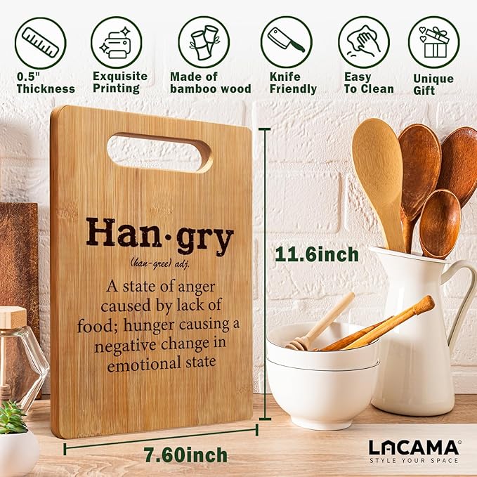 Lacama Funny Kitchen Gifts for Women，Cute Cutting Board Appreciation Gift for Women Christmas Birthday, Hangry Cutting Chopping Boards for Her, Mom, Sister, Friends